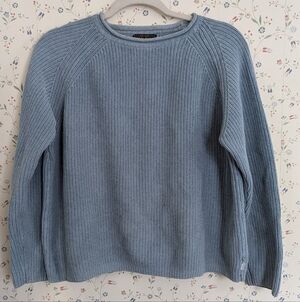 🩵 Woolrich Ice Blue L Cotton Knit Sweater Roll neck boxy cropped cut